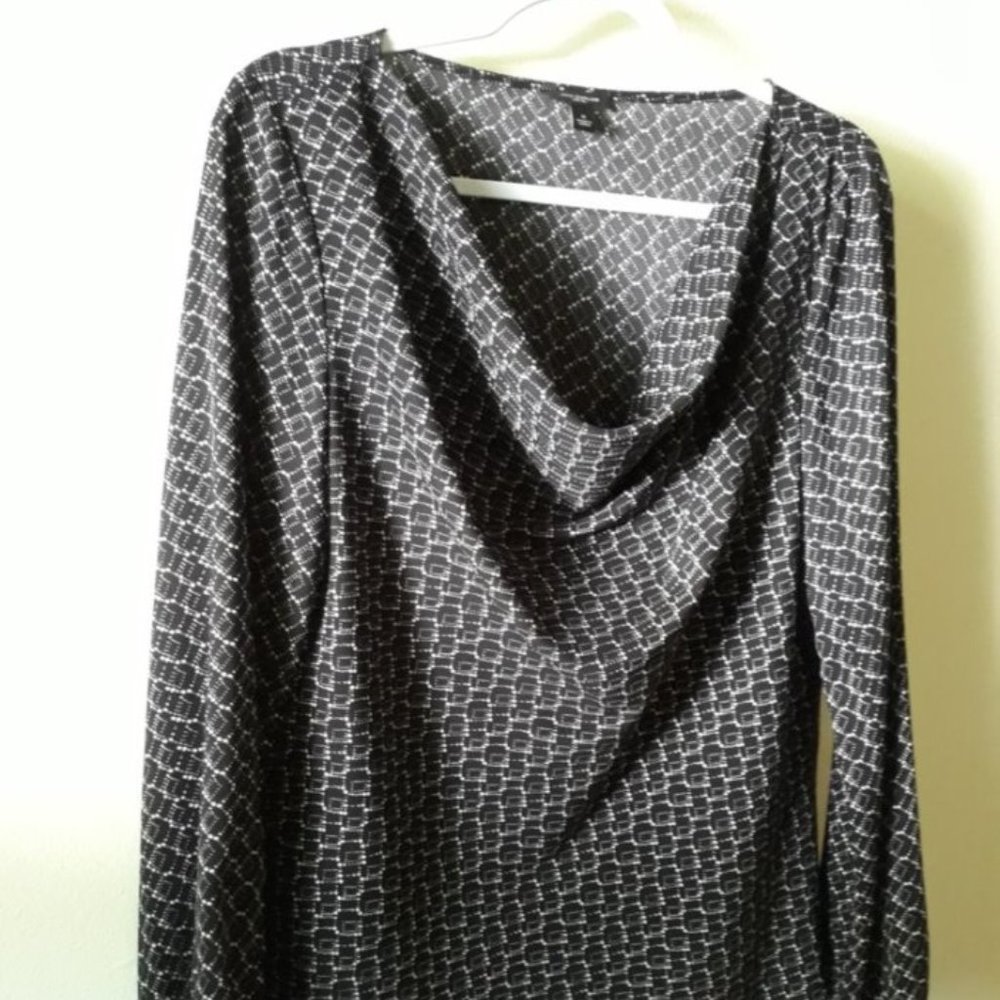 Ann Taylor Black & White Draped Neck Blouse | 8